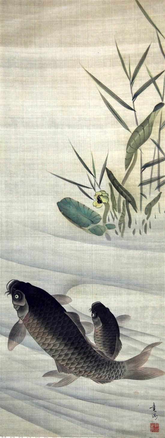 Japanese School (early 20th century), 82cm x 33cm excluding borders
